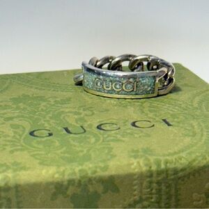 Gucci Silver Chain Ring with Turquoise Inlay